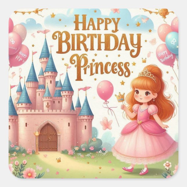 Happy Birthday Princess – Cute Pink Party Sticker  (Vorderseite)