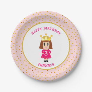 Happy Birthday Princess & Gold Confetti Pappteller