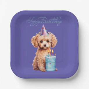 Happy Birthday Pudel Papier Teller - Hundeparty