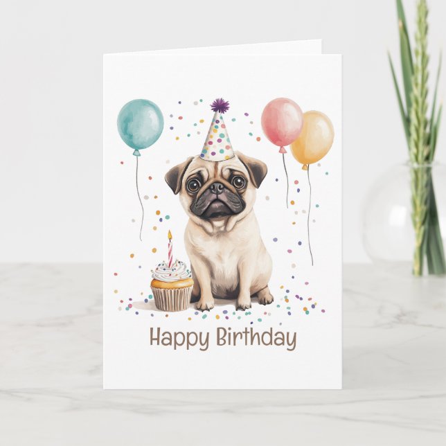 Happy Birthday Pug Dog Karte (Vorderseite)