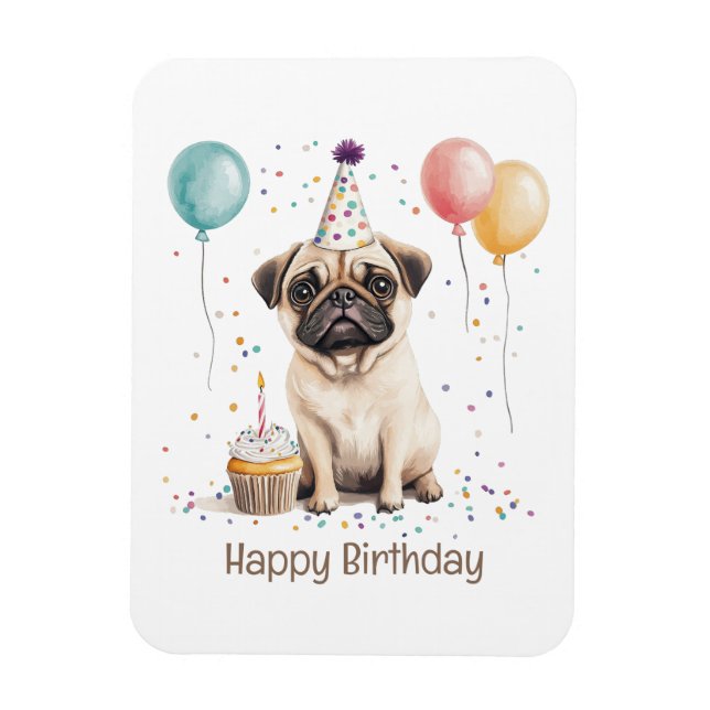 Happy Birthday Pug Dog Magnet (Vertikal)