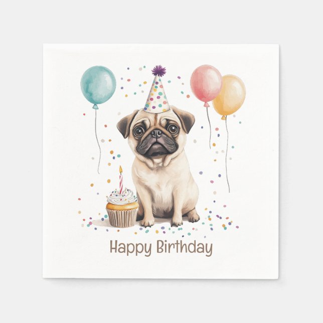 Happy Birthday Pug Dog Serviette (Vorderseite)