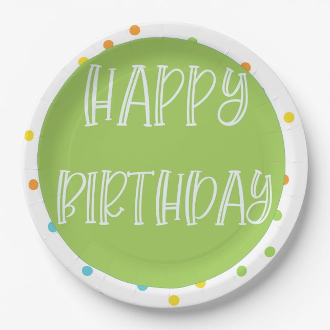 Happy Birthday Punkts Papier Teller hell (Vorderseite)