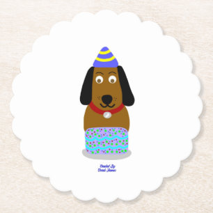 Happy Birthday Pup Scalloped Round Paper Untersetz Untersetzer