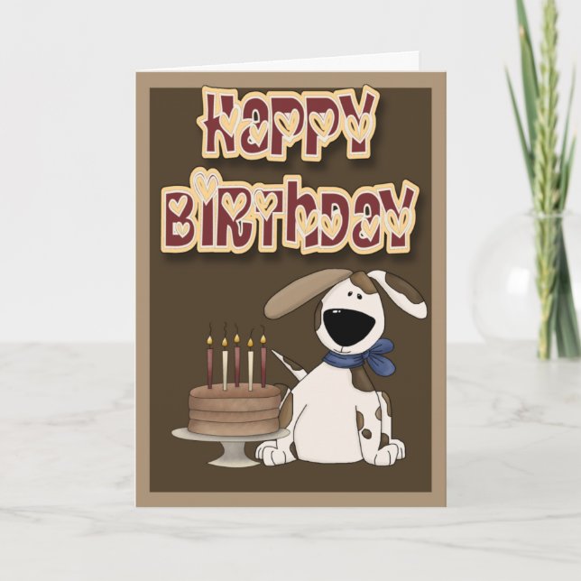 Happy Birthday Puppy Dog and Cake Karte (Vorderseite)