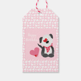 Happy Birthday Puppy Heart Pattern Pink Geschenkanhänger