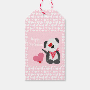 Happy Birthday Puppy Heart Pattern Pink Geschenkanhänger