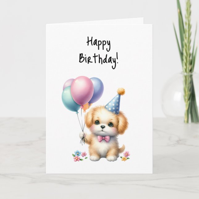 Happy Birthday Puppy Woof Celebrate Party Karte (Vorderseite)