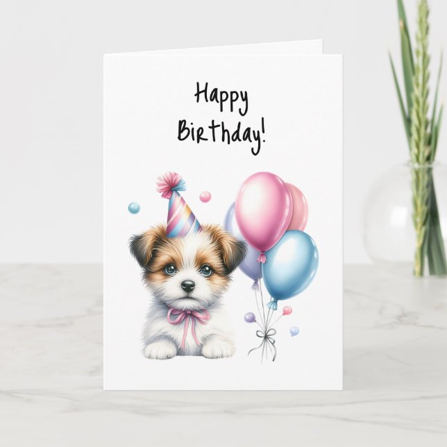 Happy Birthday Puppy Woof Pink Bow Krawatte Party Karte (Vorderseite)