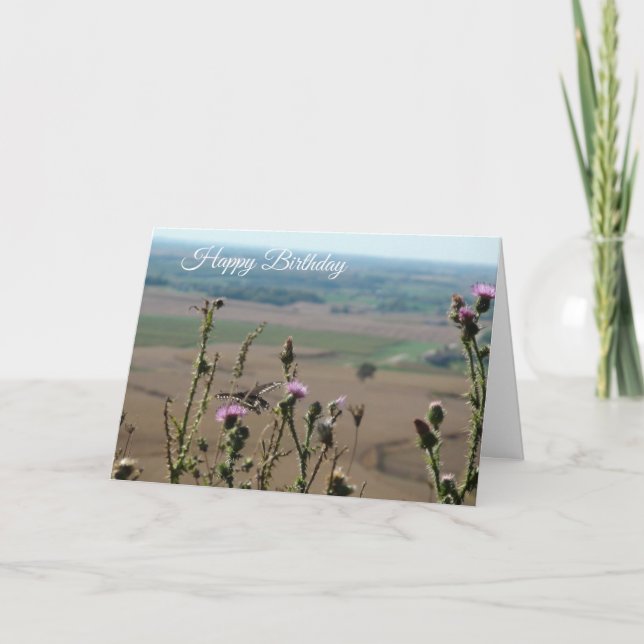 Happy Birthday Purple Flowers Landschaftlich View  Karte (Vorderseite)