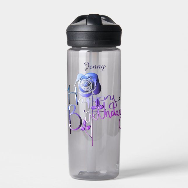 Happy Birthday Purple Rose Trinkflasche (Vorderseite)