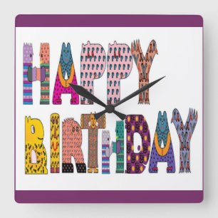 "HAPPY BIRTHDAY" QUADRATISCHE WANDUHR