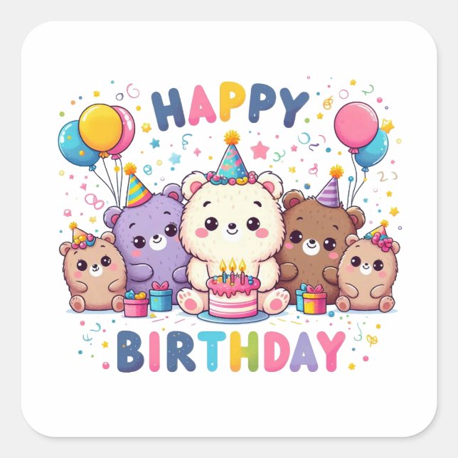 Happy Birthday Quadratischer Aufkleber (Vorderseite)