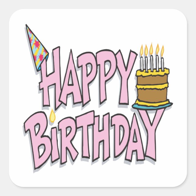 Happy Birthday Quadratischer Aufkleber (Vorderseite)