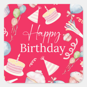 Happy Birthday Quadratischer Aufkleber
