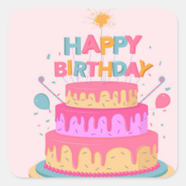 Happy Birthday Quadratischer Aufkleber