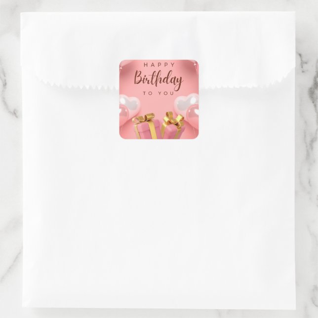 Happy Birthday Quadratischer Aufkleber (Tasche)