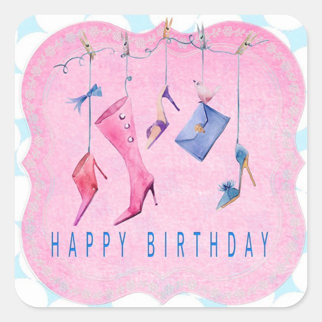 Happy Birthday Quadratischer Aufkleber (Vorderseite)