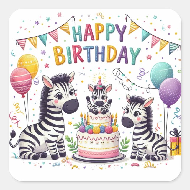Happy Birthday Quadratischer Aufkleber (Vorderseite)