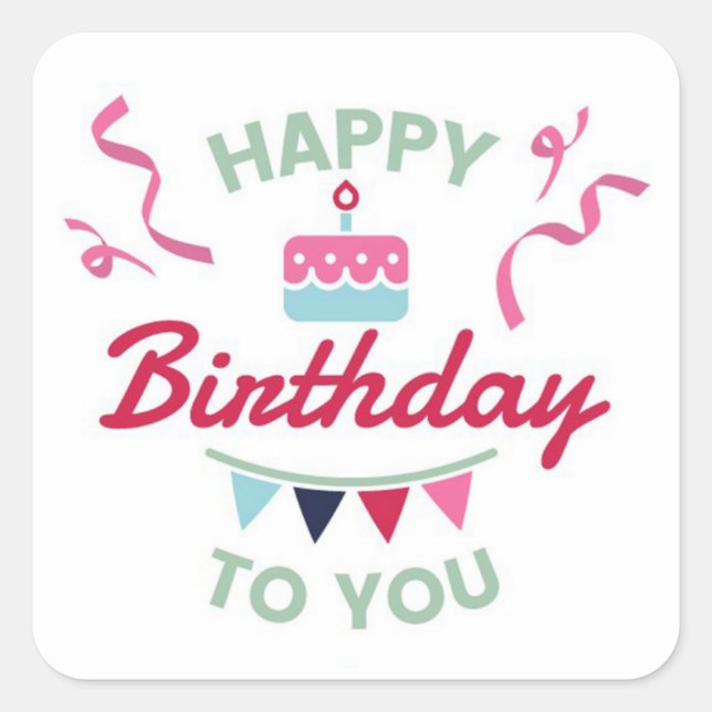 Happy Birthday Quadratischer Aufkleber (Vorderseite)