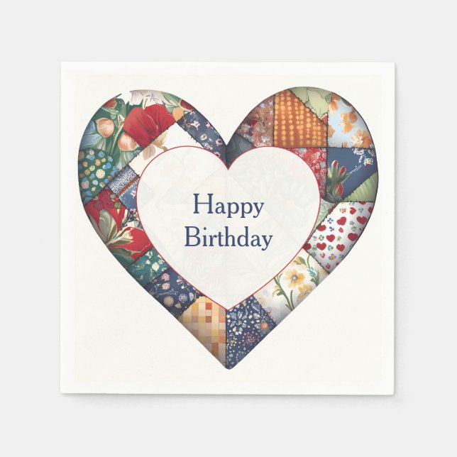 Happy Birthday Quilted Heart Serviette (Vorderseite)