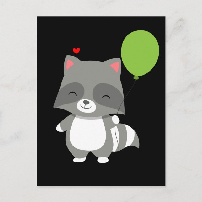 Happy Birthday Racoon Boy Girl Balloon Trash Panda Postkarte (Vorderseite)