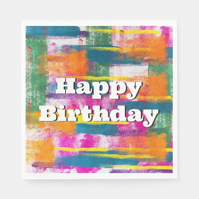 Happy Birthday Rainbow Abstrakt Serviette (Vorderseite)