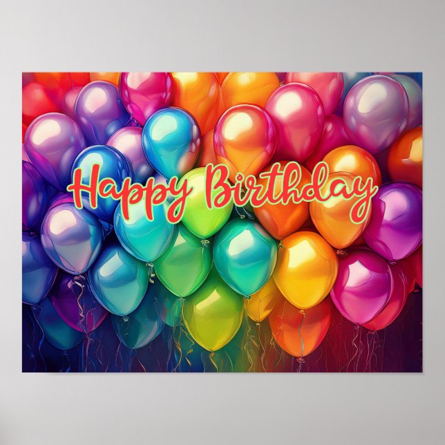 Happy Birthday Rainbow Balloons Poster (Vorne)