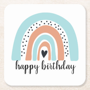 Happy Birthday Rainbow Blue Peach Rechteckiger Pappuntersetzer