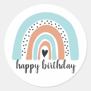 Happy Birthday Rainbow Blue Peach Runder Aufkleber