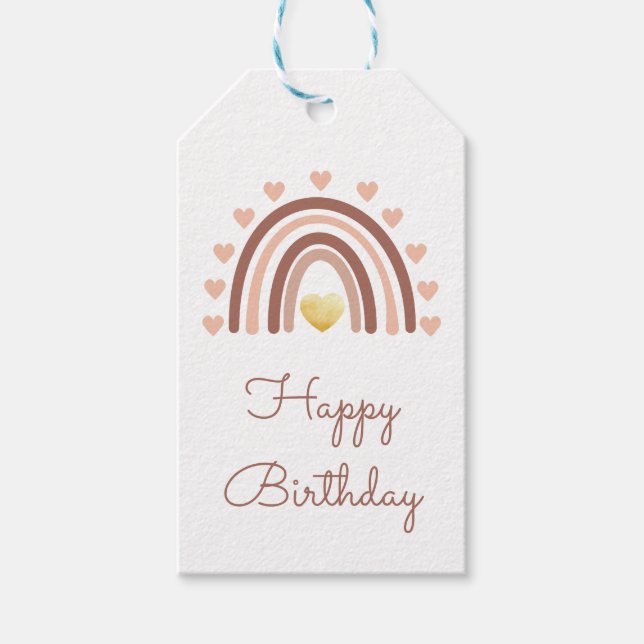 Happy Birthday Rainbow Blush Pink Geschenkanhänger (Vorderseite)