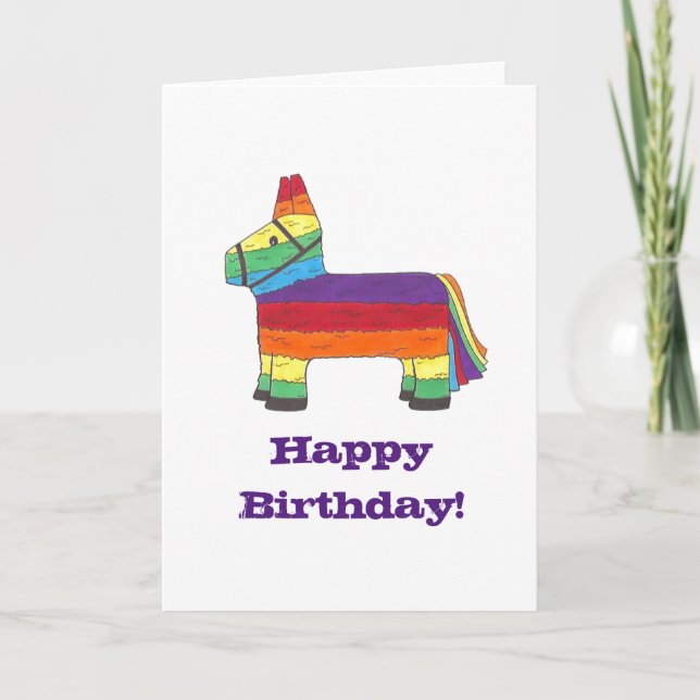 Happy Birthday Rainbow Donkey Pinata Fiesta Party Karte (Vorderseite)