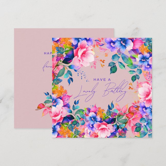 Happy Birthday Rainbow Garden Bloral Blush Karte (Vorne/Hinten)