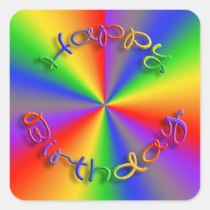Happy Birthday Rainbow Stickers Square