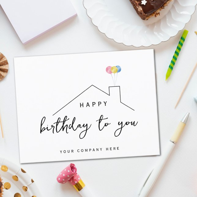 Happy Birthday Realty House Balloons Postkarte (Happy Birthday Realty House Balloons Postcard)