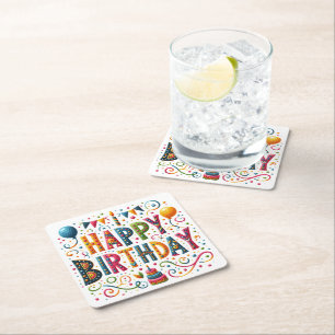 Happy Birthday Rechteckiger Pappuntersetzer