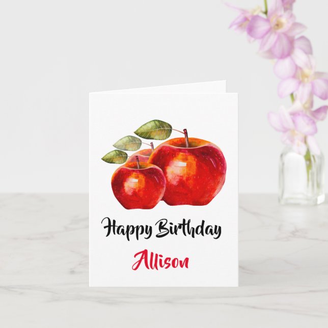 Happy Birthday Red Apple Watercolor Card Karte (Orchidee)