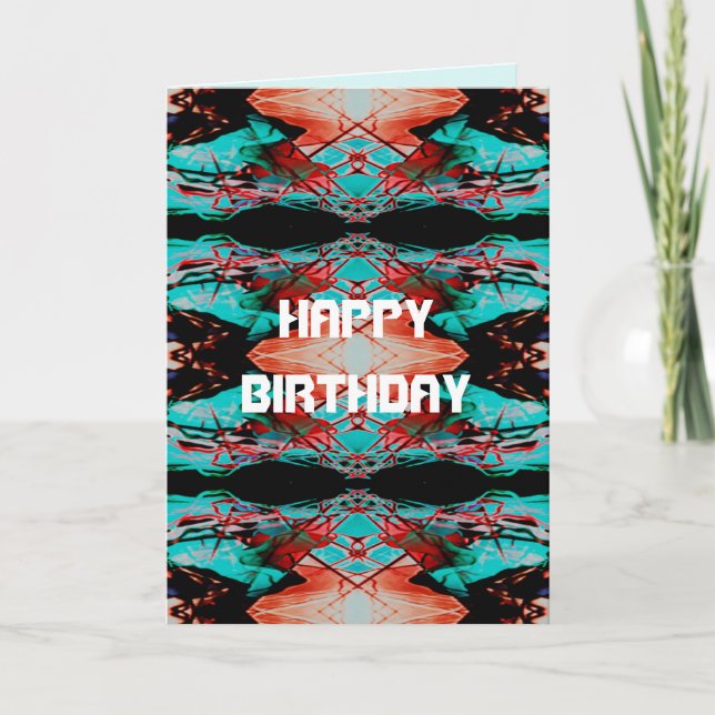 Happy Birthday Red Aqua Schwarz gesteinigter Glass Karte (Vorderseite)
