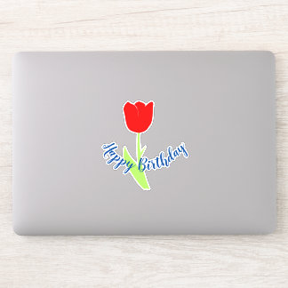 Happy Birthday Red Blue Floral Tulip Niedlich farb Aufkleber