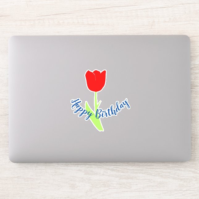 Happy Birthday Red Blue Floral Tulip Niedlich farb Aufkleber (Computer)