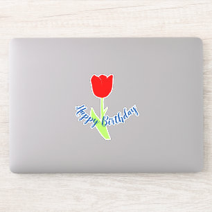Happy Birthday Red Blue Floral Tulip Niedlichen Fa Aufkleber