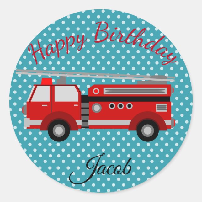 Happy Birthday Red Fire Motor Runder Aufkleber (Vorderseite)