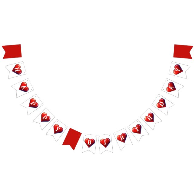 Happy Birthday Red Heart Valentinstag Wimpelkette (Alle)