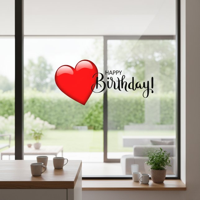 Happy Birthday Red Heart Window Cloning Fensteraufkleber (Happy Birthday Red Heart Window Cling)