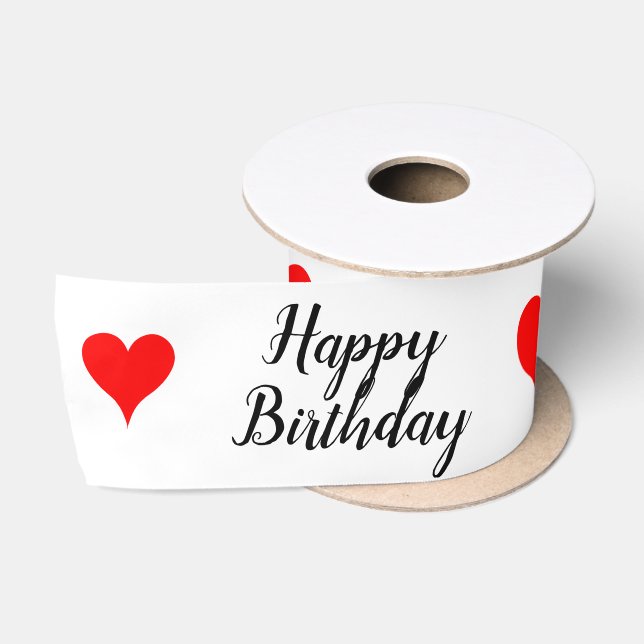 Happy Birthday Red Hearts 3 INCH Satinband (Spule)