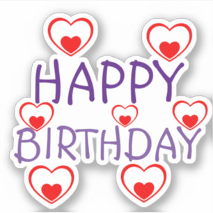 Happy Birthday Red Hearts Aufkleber