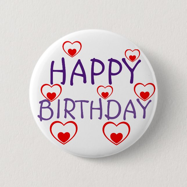 Happy Birthday Red Hearts Button (Vorderseite)