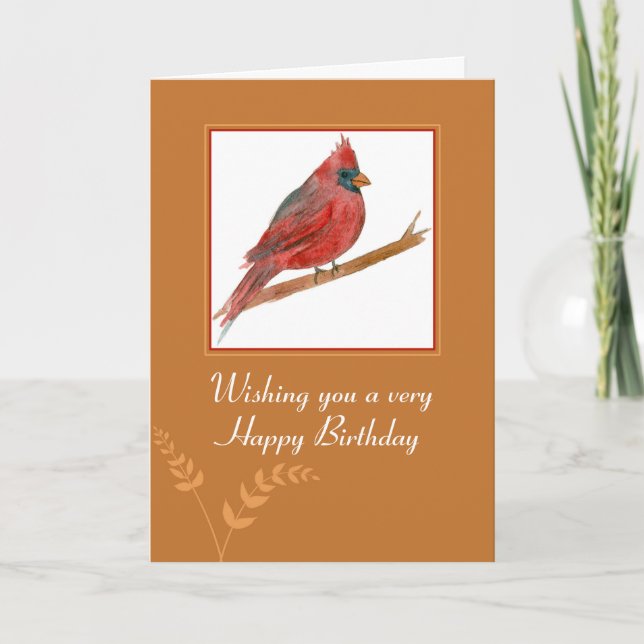 Happy Birthday Red Kardinal Bird Watercolor Karte (Vorderseite)