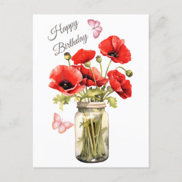 Happy Birthday Red Poppy Flowers Postkarte