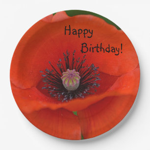 Happy Birthday Red Poppy Pappteller